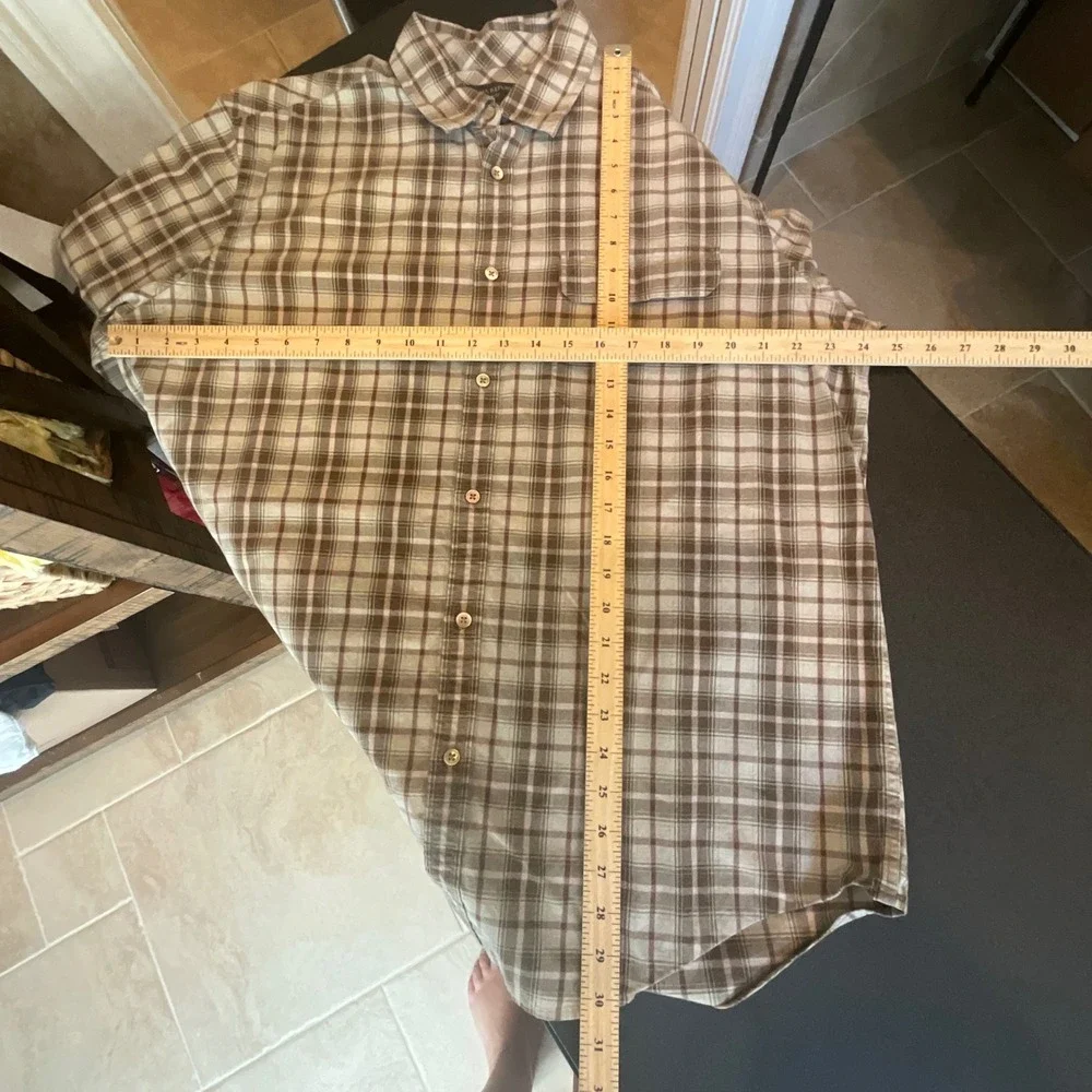 Banana Republic Relaxed Plaid Button Down Shirt Mens‎ L Brown Tan Cotton Casual